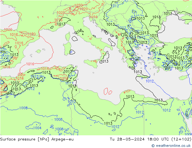 Atmosférický tlak Arpege-eu Út 28.05.2024 18 UTC