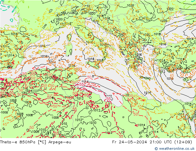 Theta-e 850hPa Arpege-eu Fr 24.05.2024 21 UTC