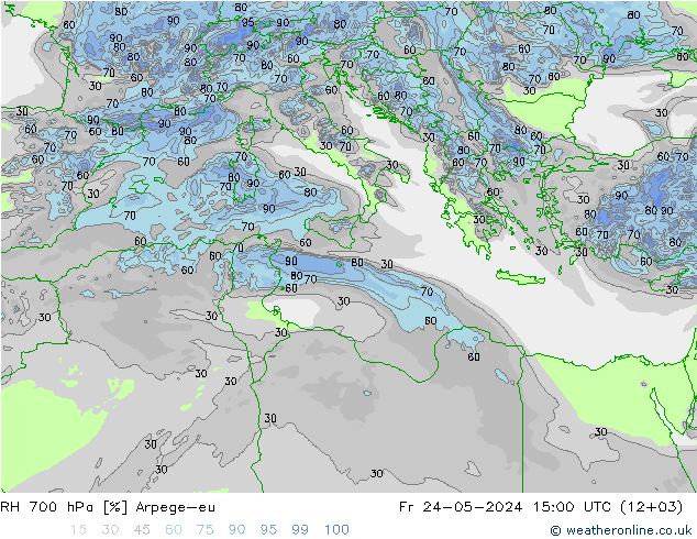 RH 700 hPa Arpege-eu Sex 24.05.2024 15 UTC