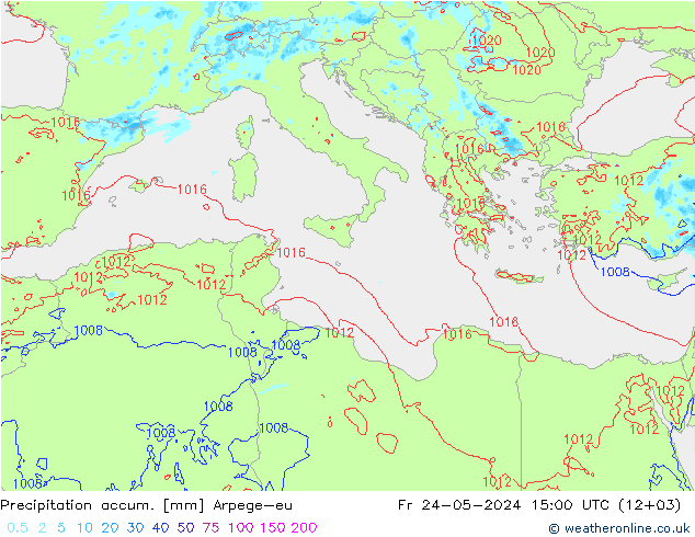 Totale neerslag Arpege-eu vr 24.05.2024 15 UTC