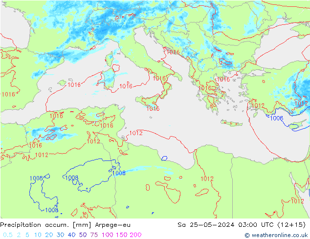 Precipitation accum. Arpege-eu Sa 25.05.2024 03 UTC