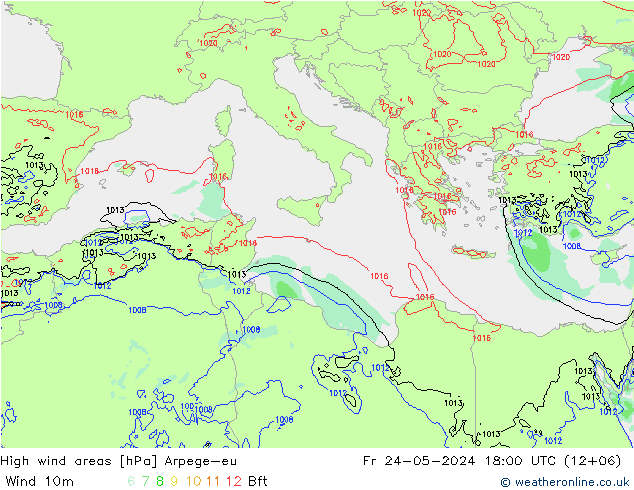 High wind areas Arpege-eu Fr 24.05.2024 18 UTC