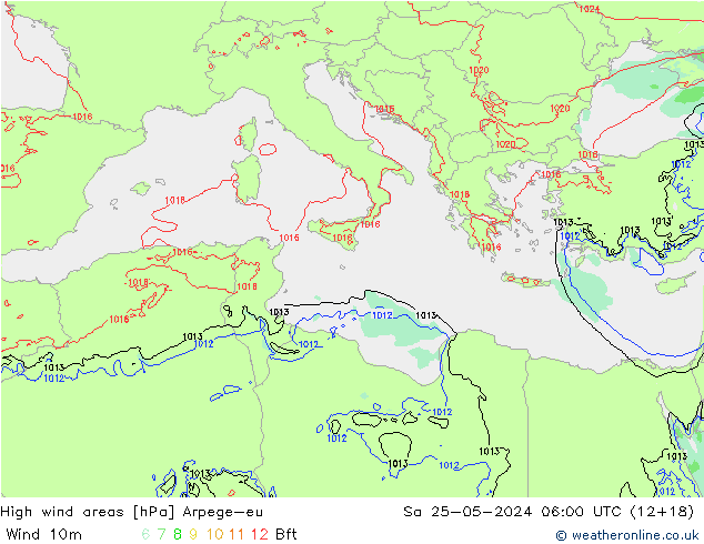 High wind areas Arpege-eu sam 25.05.2024 06 UTC