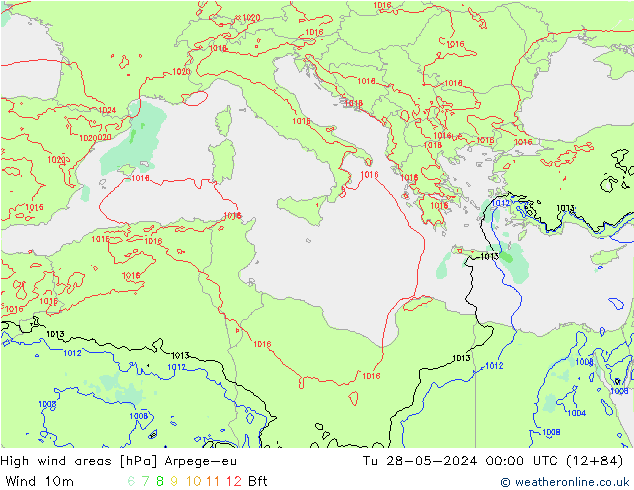 High wind areas Arpege-eu Tu 28.05.2024 00 UTC