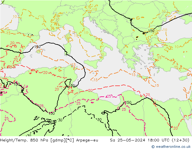 Height/Temp. 850 hPa Arpege-eu Sáb 25.05.2024 18 UTC