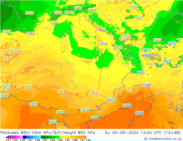 Thck 850-1000 hPa Arpege-eu Dom 26.05.2024 12 UTC