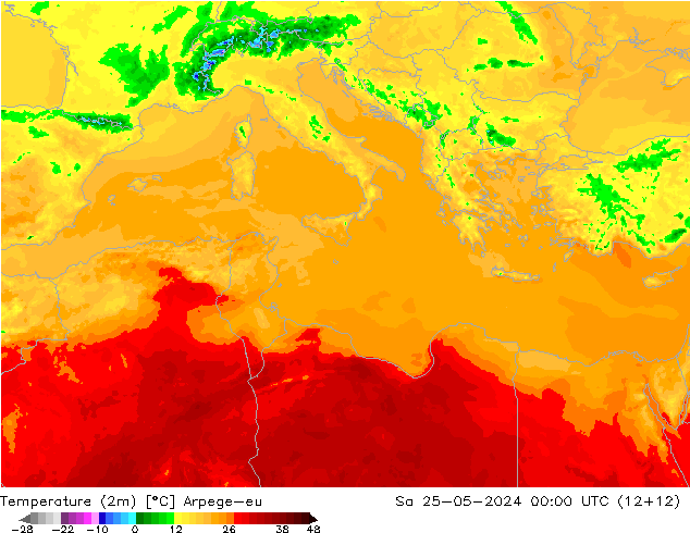 Temperature (2m) Arpege-eu So 25.05.2024 00 UTC