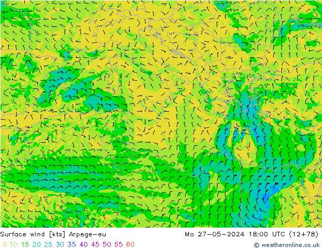 Surface wind Arpege-eu Mo 27.05.2024 18 UTC