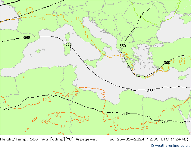 Height/Temp. 500 hPa Arpege-eu Su 26.05.2024 12 UTC