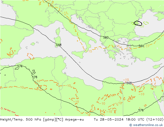 Height/Temp. 500 hPa Arpege-eu  28.05.2024 18 UTC