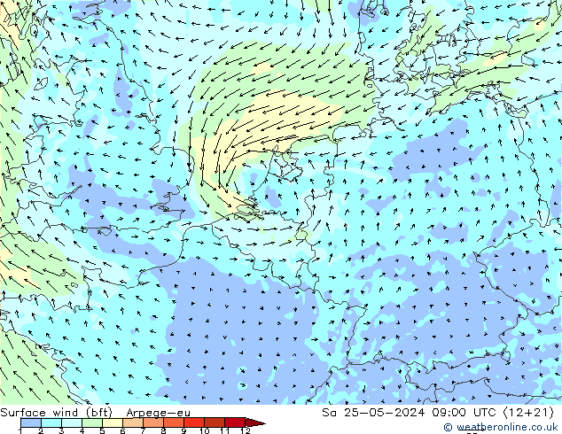 Rüzgar 10 m (bft) Arpege-eu Cts 25.05.2024 09 UTC