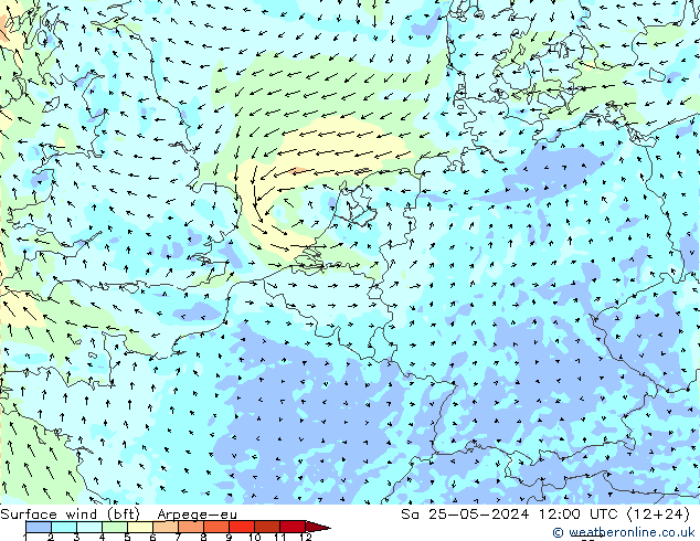 Rüzgar 10 m (bft) Arpege-eu Cts 25.05.2024 12 UTC