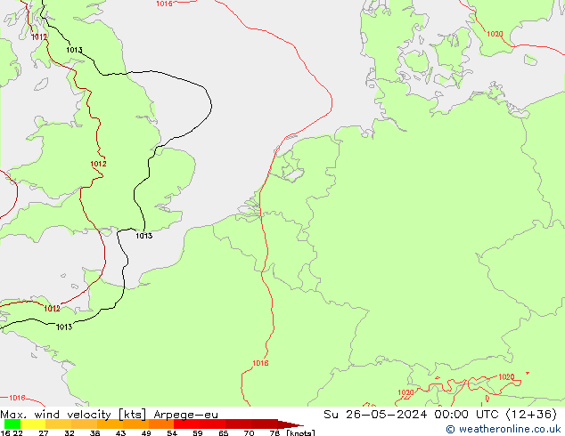 Max. wind velocity Arpege-eu  26.05.2024 00 UTC