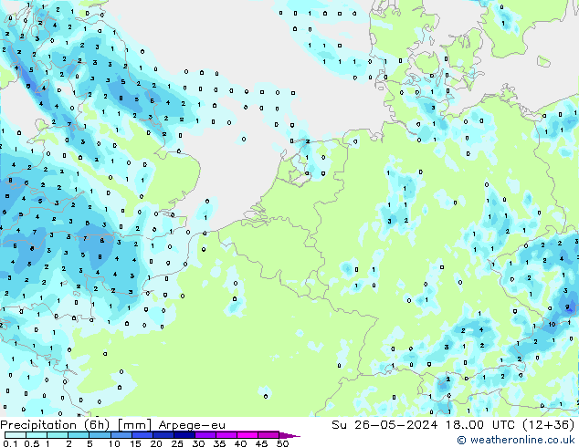 Yağış (6h) Arpege-eu Paz 26.05.2024 00 UTC