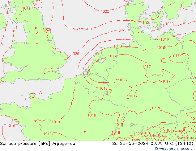 Pressione al suolo Arpege-eu sab 25.05.2024 00 UTC