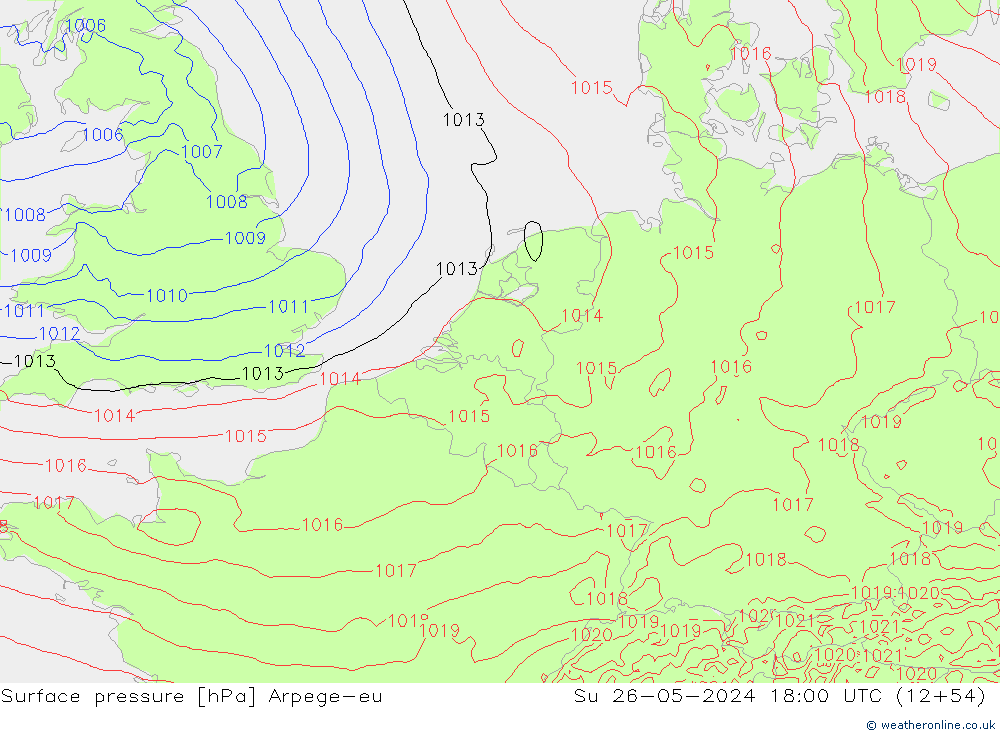 Surface pressure Arpege-eu Su 26.05.2024 18 UTC