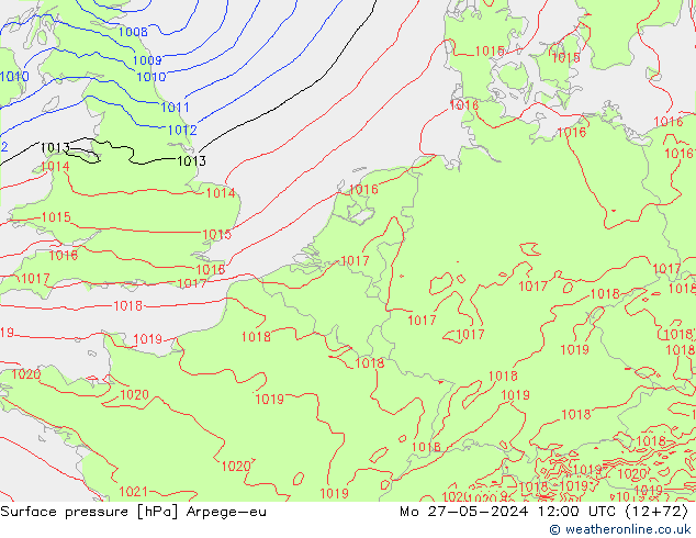 Surface pressure Arpege-eu Mo 27.05.2024 12 UTC