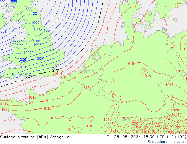 Surface pressure Arpege-eu Tu 28.05.2024 18 UTC