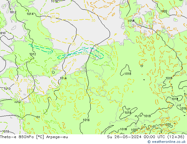 Theta-e 850hPa Arpege-eu zo 26.05.2024 00 UTC