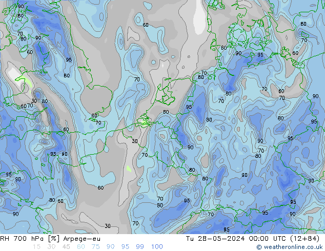 RH 700 hPa Arpege-eu Di 28.05.2024 00 UTC