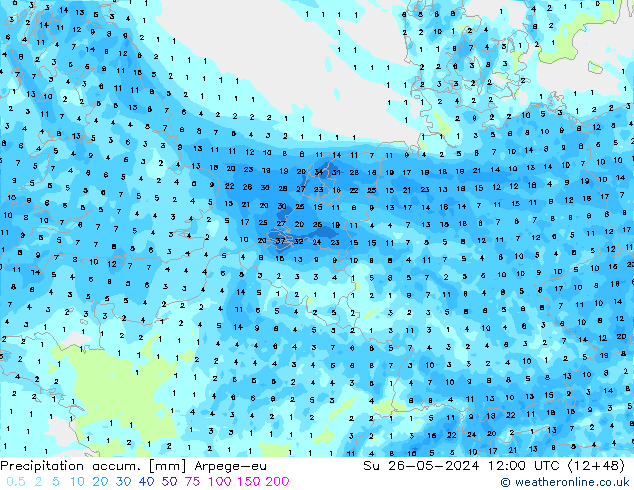 Precipitation accum. Arpege-eu Su 26.05.2024 12 UTC