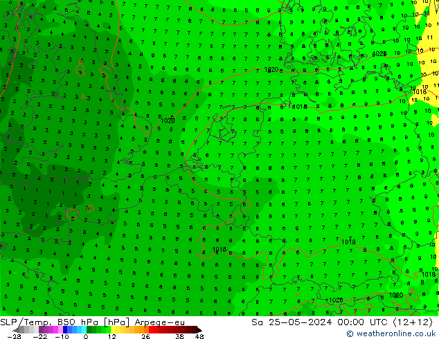 SLP/Temp. 850 hPa Arpege-eu sáb 25.05.2024 00 UTC