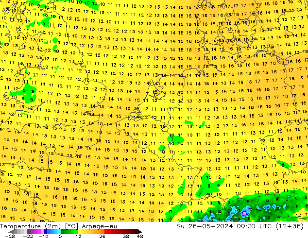 température (2m) Arpege-eu dim 26.05.2024 00 UTC