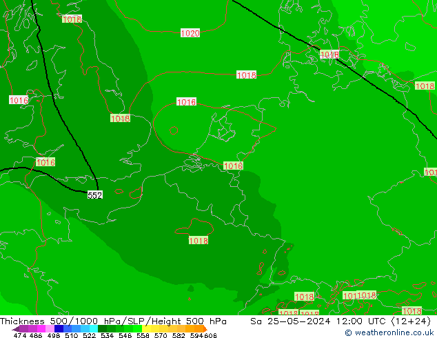 Schichtdicke 500-1000 hPa Arpege-eu Sa 25.05.2024 12 UTC