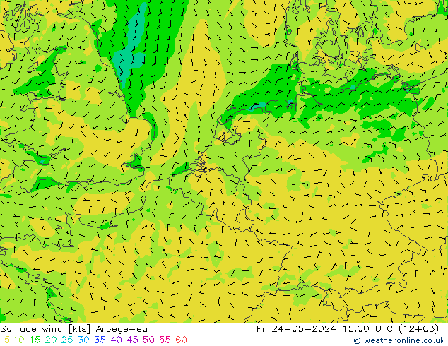 Viento 10 m Arpege-eu vie 24.05.2024 15 UTC