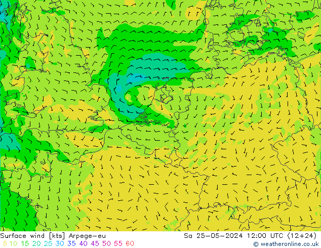 Vento 10 m Arpege-eu Sáb 25.05.2024 12 UTC