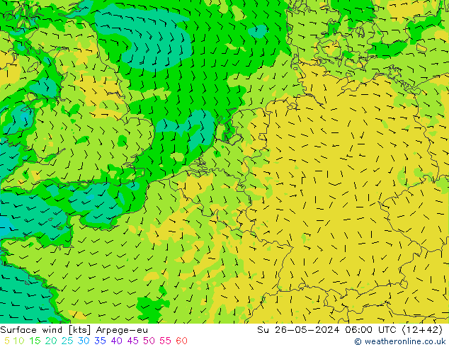 Surface wind Arpege-eu Su 26.05.2024 06 UTC