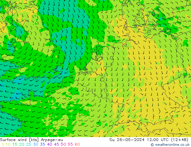 Viento 10 m Arpege-eu dom 26.05.2024 12 UTC