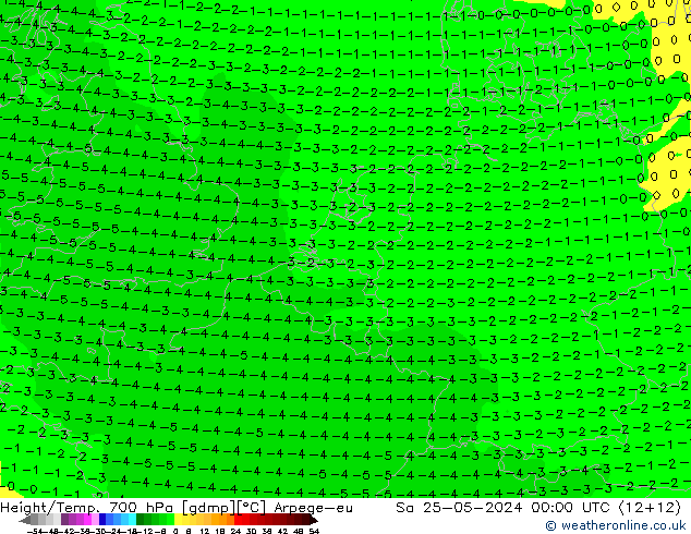 Hoogte/Temp. 700 hPa Arpege-eu za 25.05.2024 00 UTC