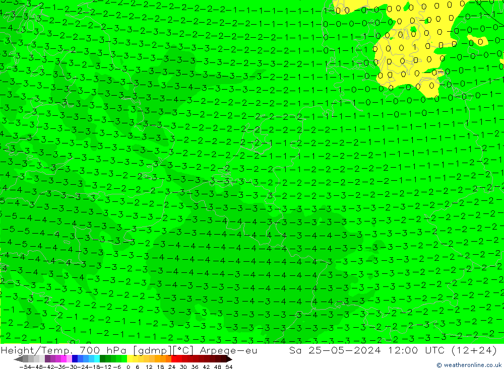 Geop./Temp. 700 hPa Arpege-eu sáb 25.05.2024 12 UTC