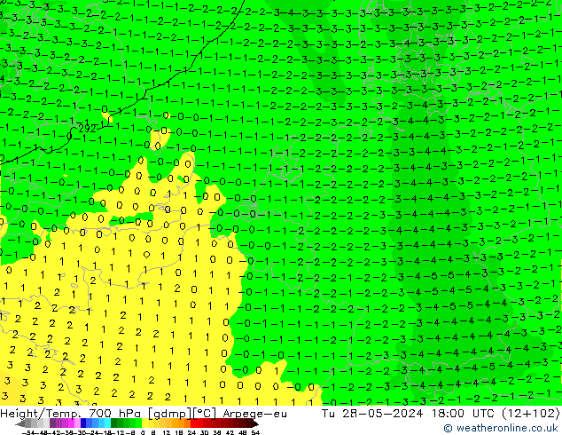 Yükseklik/Sıc. 700 hPa Arpege-eu Sa 28.05.2024 18 UTC