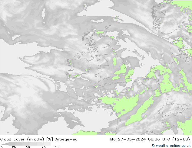 Cloud cover (middle) Arpege-eu Mo 27.05.2024 00 UTC