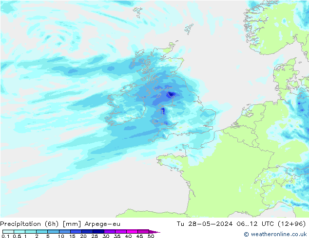 Yağış (6h) Arpege-eu Sa 28.05.2024 12 UTC