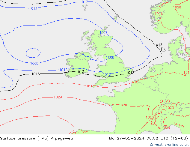 Surface pressure Arpege-eu Mo 27.05.2024 00 UTC