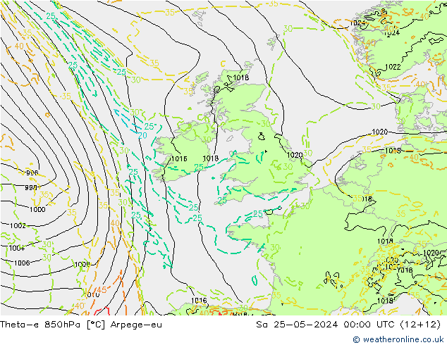 Theta-e 850hPa Arpege-eu sáb 25.05.2024 00 UTC