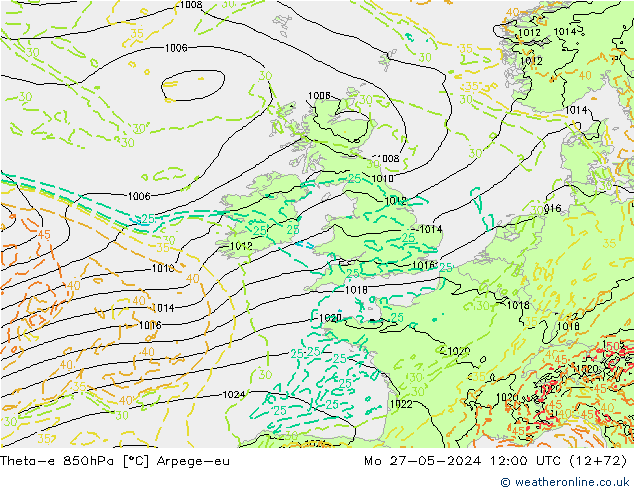 Theta-e 850гПа Arpege-eu пн 27.05.2024 12 UTC