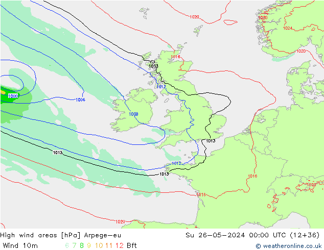 High wind areas Arpege-eu  26.05.2024 00 UTC