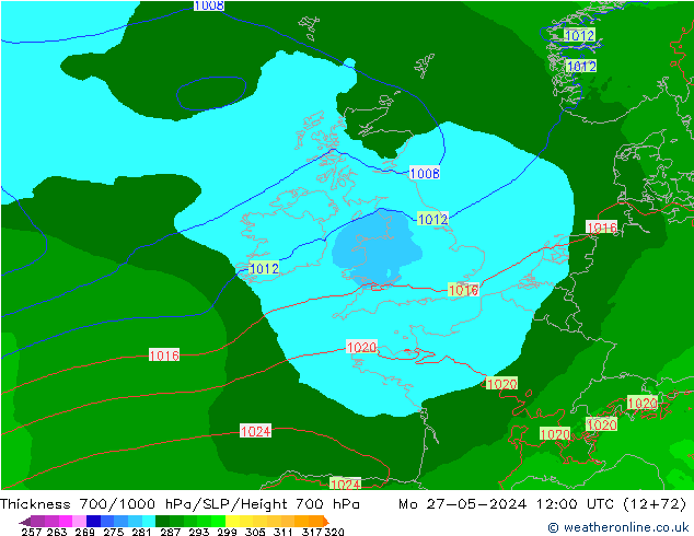 Thck 700-1000 hPa Arpege-eu Mo 27.05.2024 12 UTC