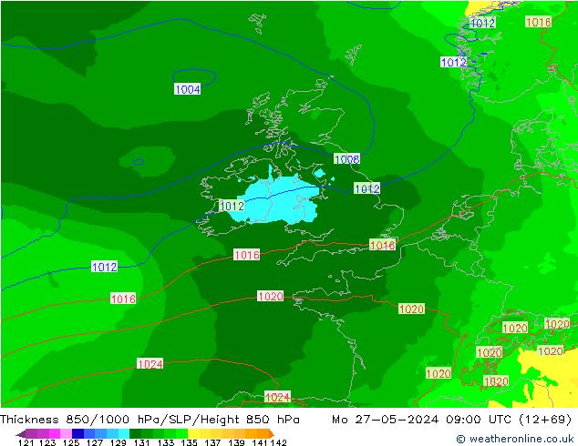 Thck 850-1000 hPa Arpege-eu Mo 27.05.2024 09 UTC