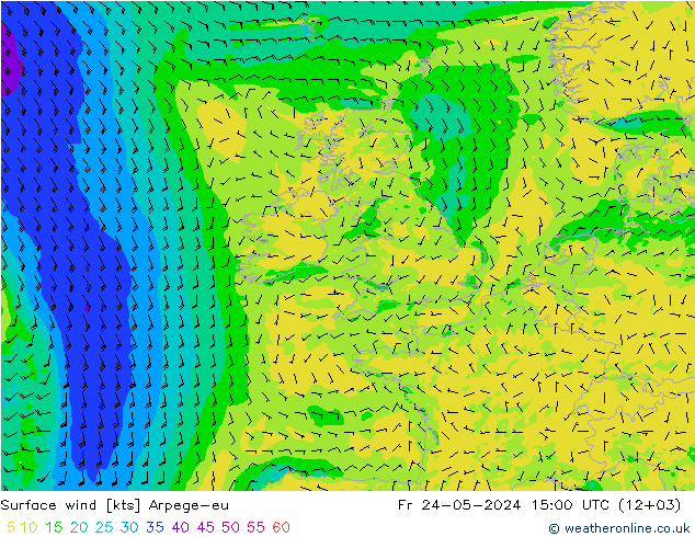Rüzgar 10 m Arpege-eu Cu 24.05.2024 15 UTC