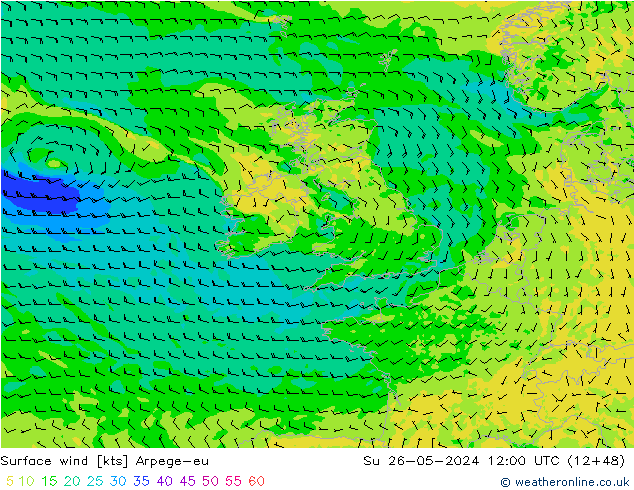 Surface wind Arpege-eu Ne 26.05.2024 12 UTC