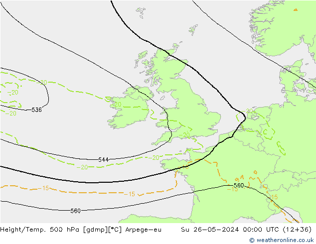 Height/Temp. 500 hPa Arpege-eu  26.05.2024 00 UTC