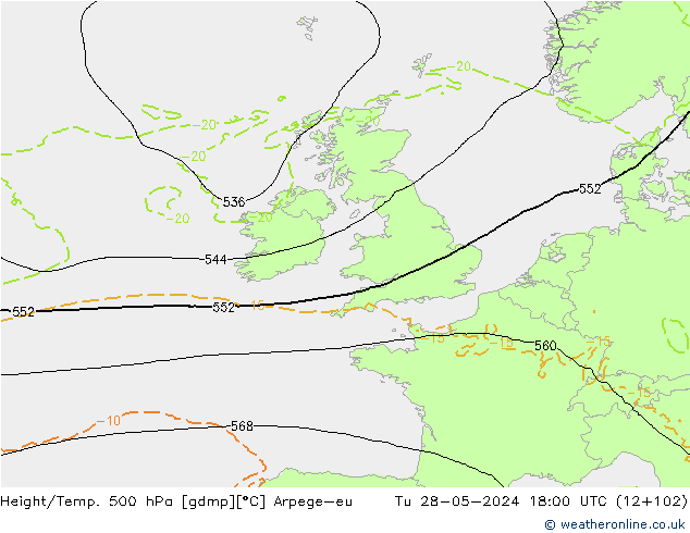 Height/Temp. 500 hPa Arpege-eu mar 28.05.2024 18 UTC