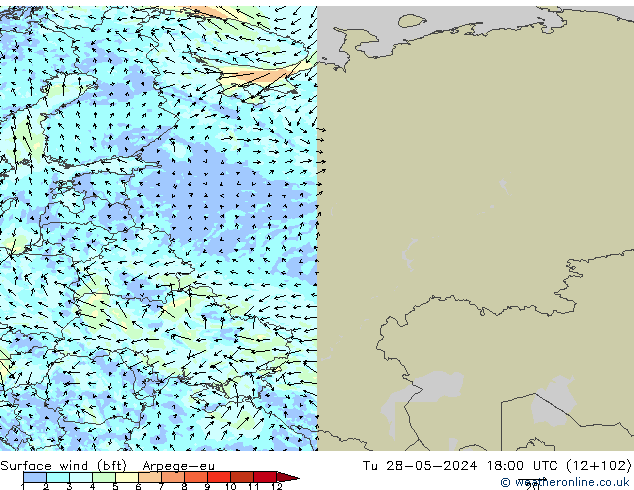 wiatr 10 m (bft) Arpege-eu wto. 28.05.2024 18 UTC