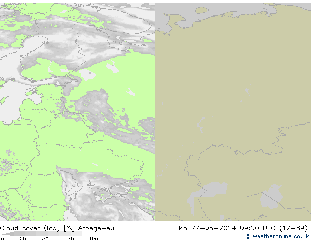 Bewolking (Laag) Arpege-eu ma 27.05.2024 09 UTC