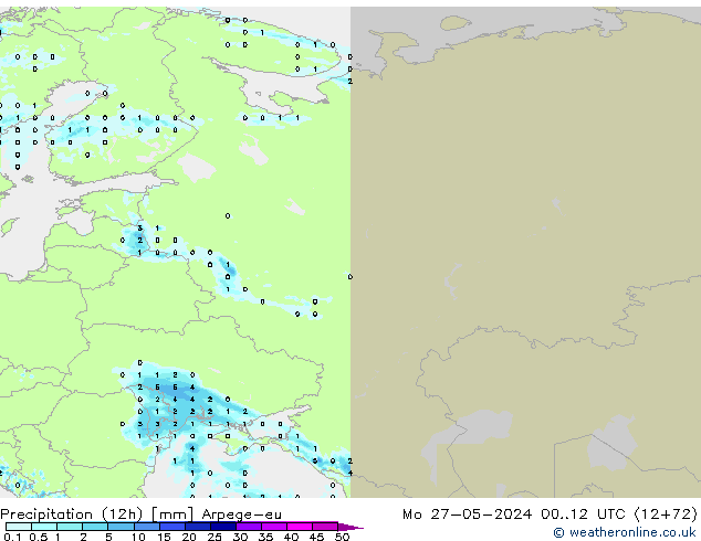 Precipitação (12h) Arpege-eu Seg 27.05.2024 12 UTC